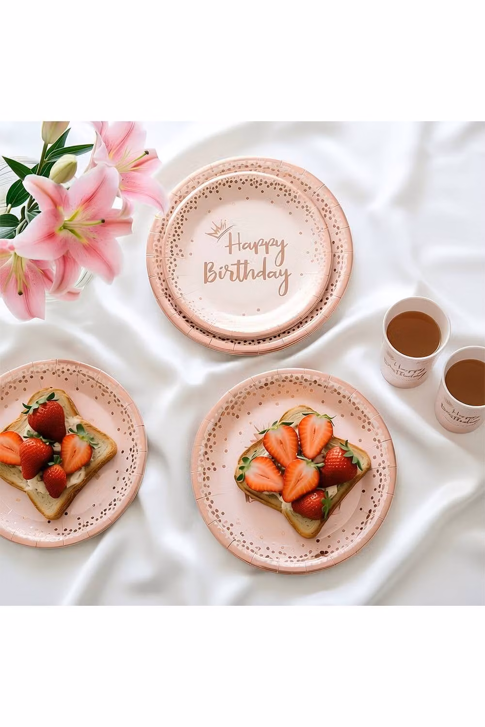 Living and Home 60-Piece Pink Dotted Disposable Paper Birthday Party Tableware Set – 2