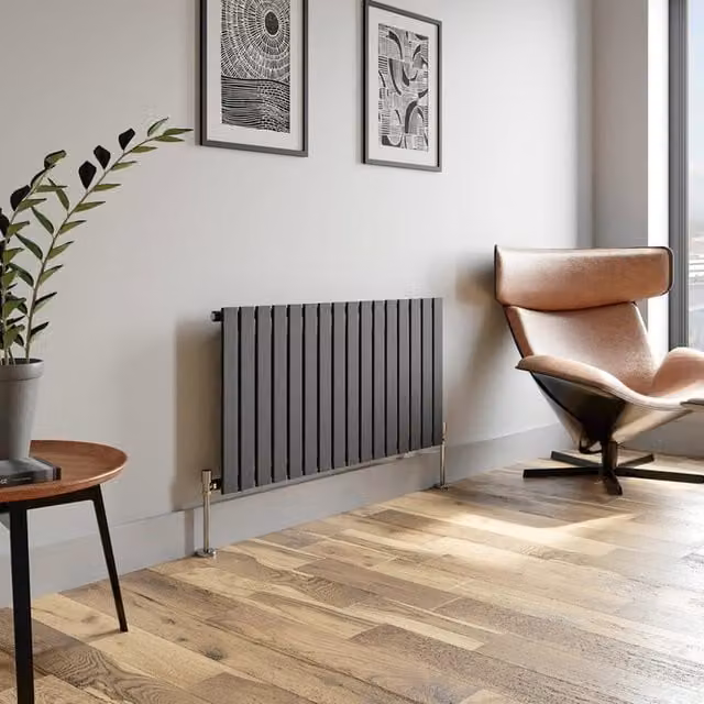 Temprazo Anthracite Grey Flat Single Panel Horizontal Designer Steel Radiator W: 60 cm, H: 121.5 cm