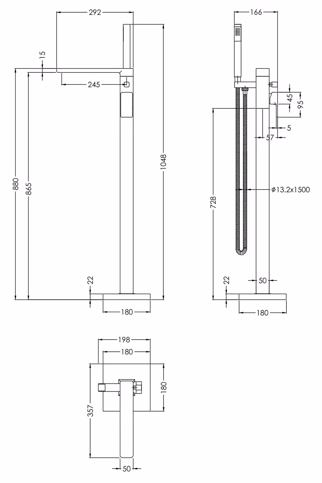 Balterley Freestanding Square Bath Shower Mixer Tap in Matt Black – 3