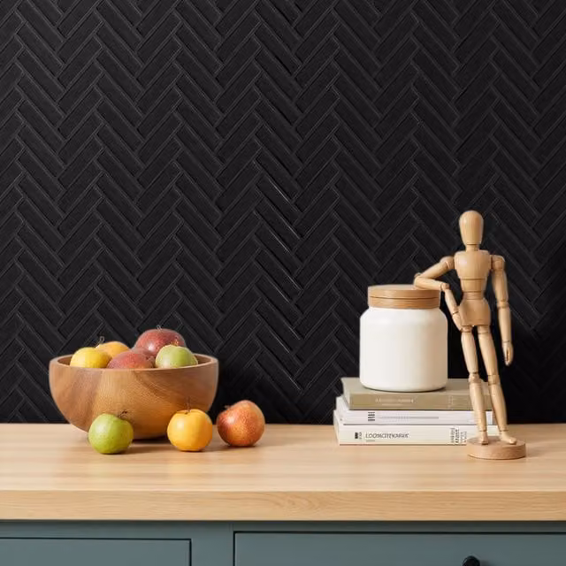 Lifeideas 10-Piece Black Self-Adhesive Herringbone Geometric Wall Tile Stickers