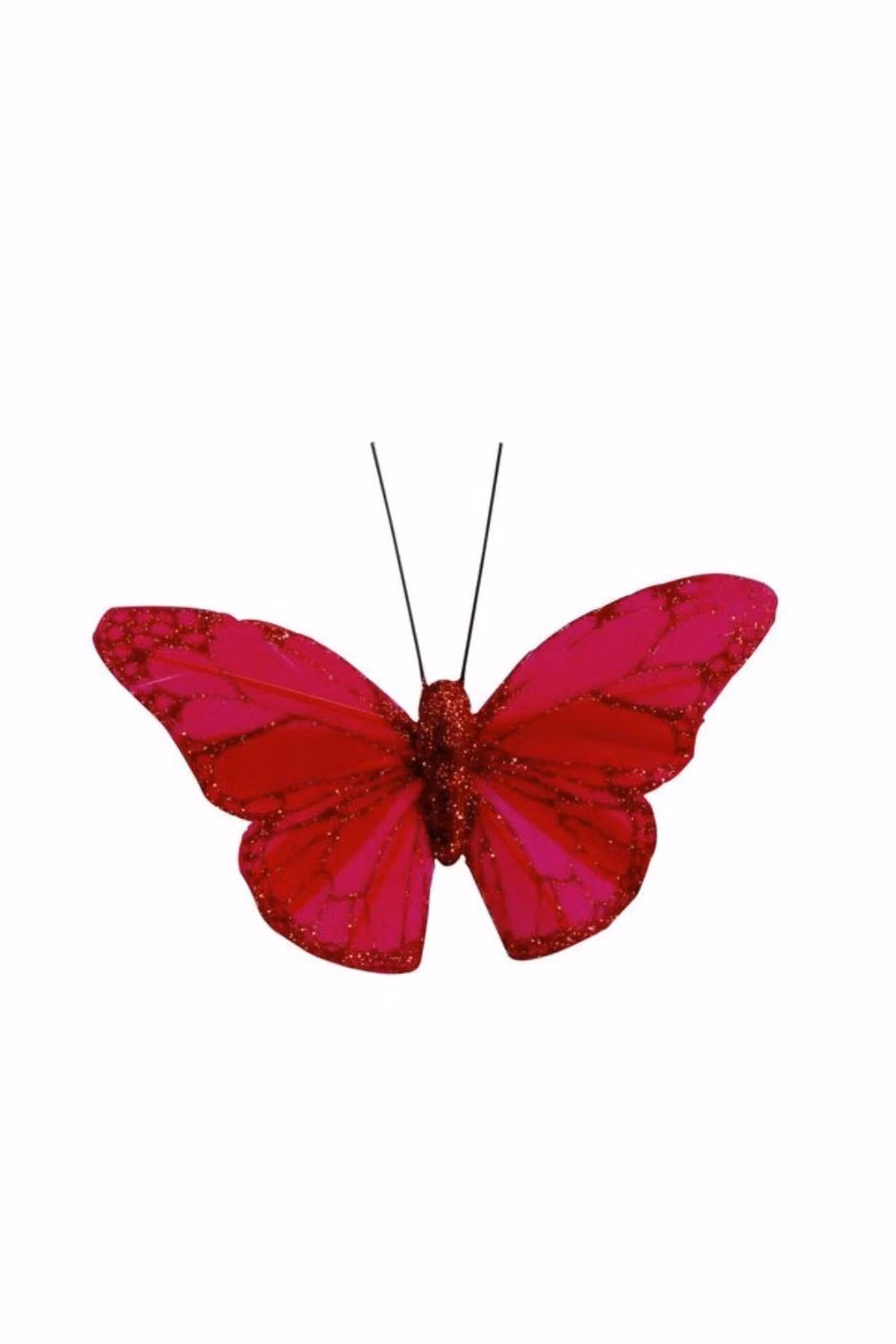 KDMD 12 Pack Red Feather and Glitter Butterfly Decorations, 8 cm – 2