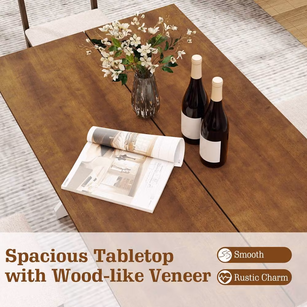 Gymax Brown Rubberwood Solid Wood Trestle Dining Table, 140 cm – 4