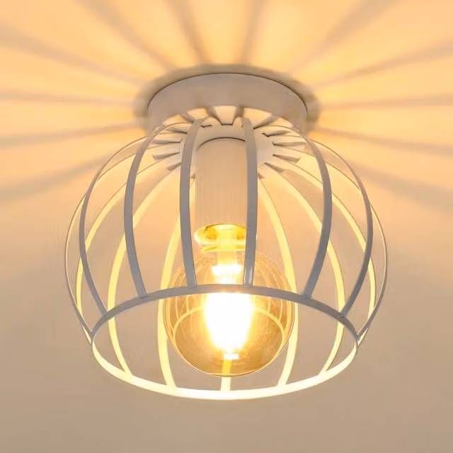 Pheashine White Metal Cage Industrial Ceiling Light with E27 Holder, W/D/H: 19 x 19 x 16.5 cm – 1