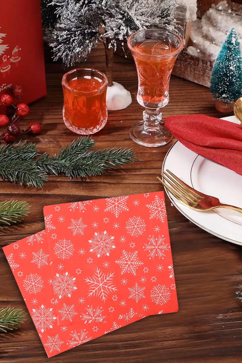 Neel Blue Red Christmas Party Disposable Napkins with Snowflake Print, 20 pieces, Size: 33 x 33 cm – 4