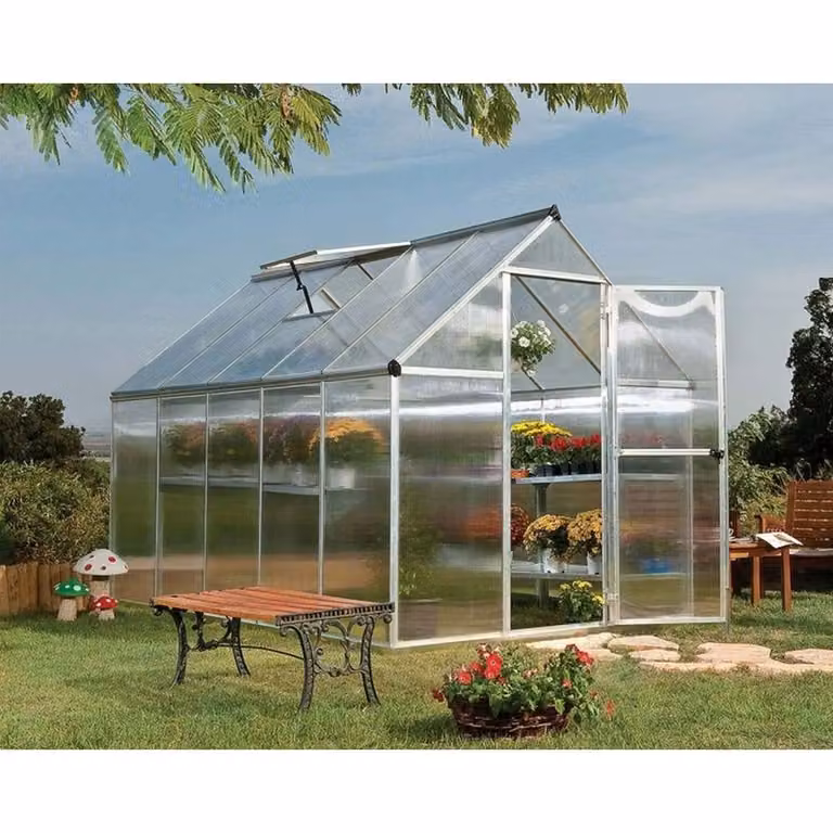 Palram Mythos 6 x 10 Polycarbonate Greenhouse in Silver, W185 x H208 x L306 cm