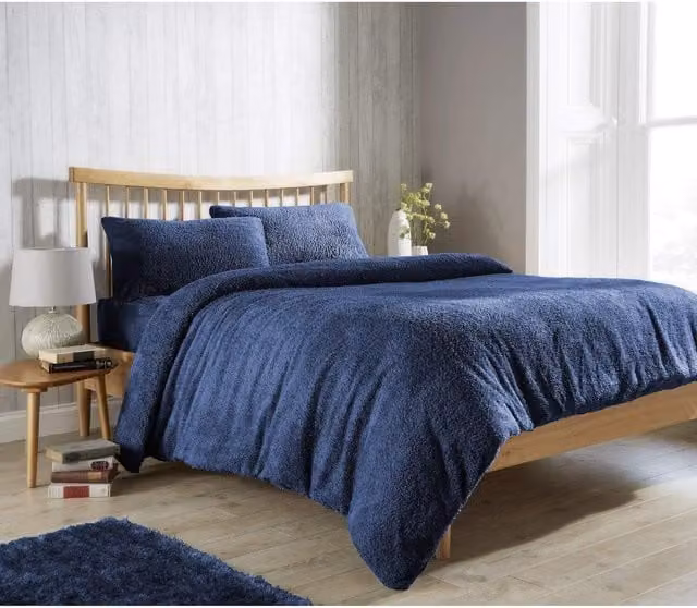 NewEdgeBlinds Original Teddy Fleece Duvet Cover Set, Navy Blue, W: 180 cm, L: 200 cm