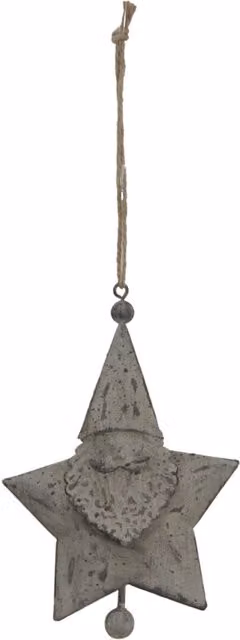 KDMK Rustic Hanging Santa Star Metal Ornament in Grey