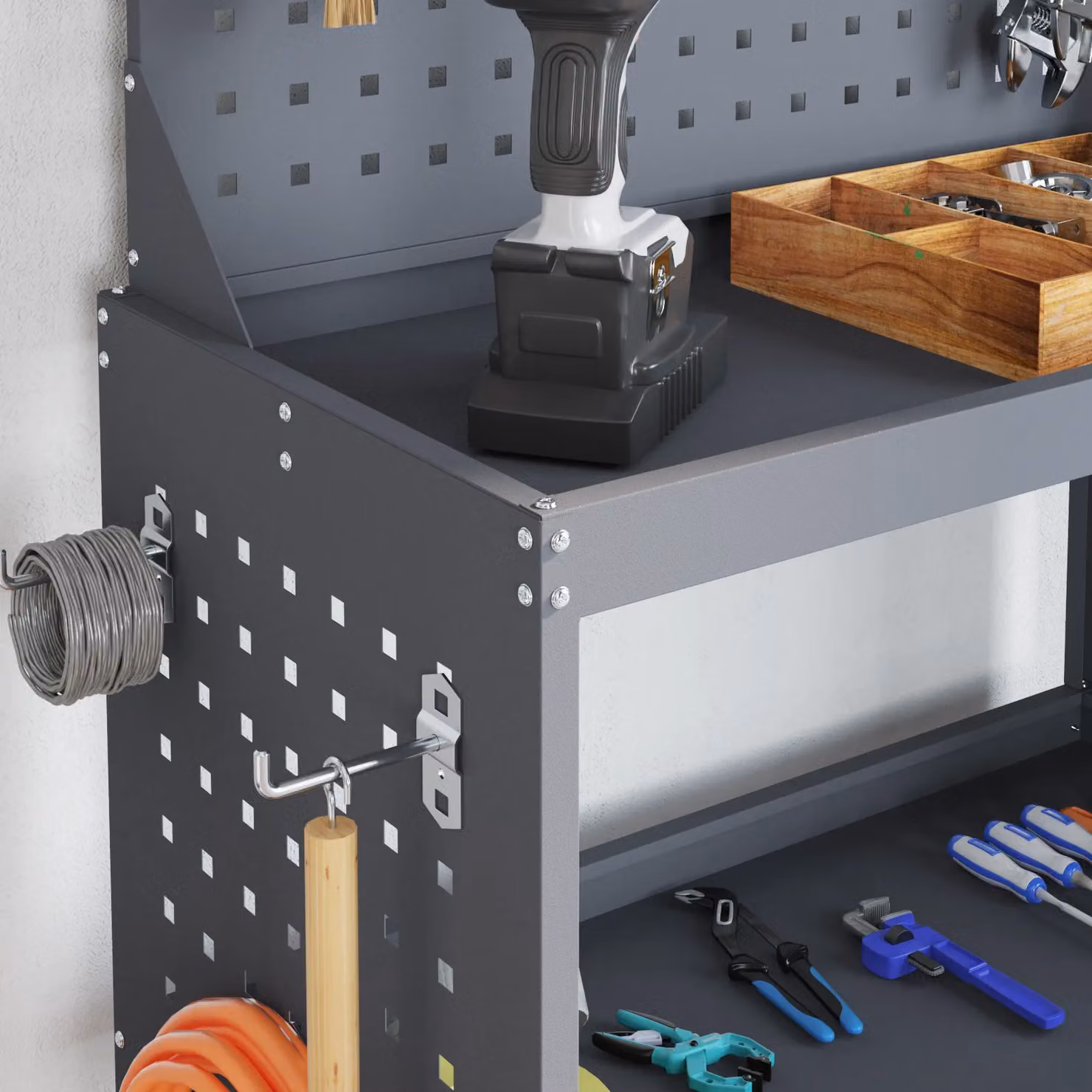 Berkfield Lockable and Rollable Tool Trolley in Anthracite, Powder-coated Steel, W/D/H: 65 x 35 x 111 cm – 3