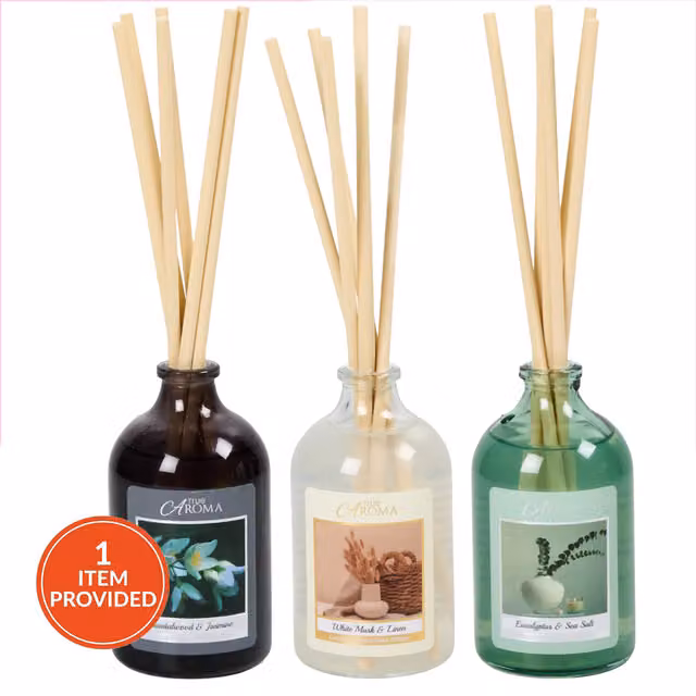 True Aroma Assorted Luxury Fragrance Reed Diffuser with Natural Fresh, Floral and Woody Scents in a Multicolour Glass Round Tabletop Design