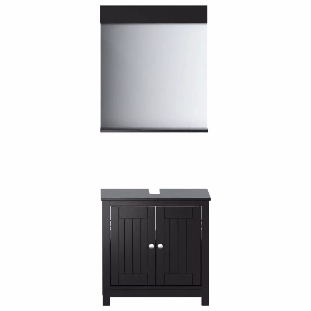 Berkfield Home 2 Piece Black Solid Pine Bathroom Furniture Set with Vanity Unit and Mirror Cabinet – 2