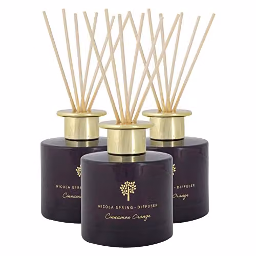 Nicola Spring Cinnamon and Orange Scented Reed Diffuser Set, Pack of 3, 200ml per bottle, Purple Fruity and Spicy Home Fragrance – 1