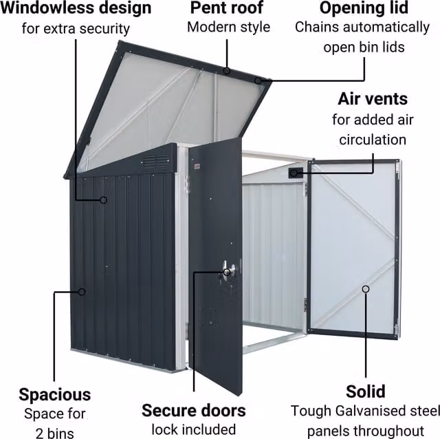 BillyOh Modern Metal Pent Bin Store in Grey