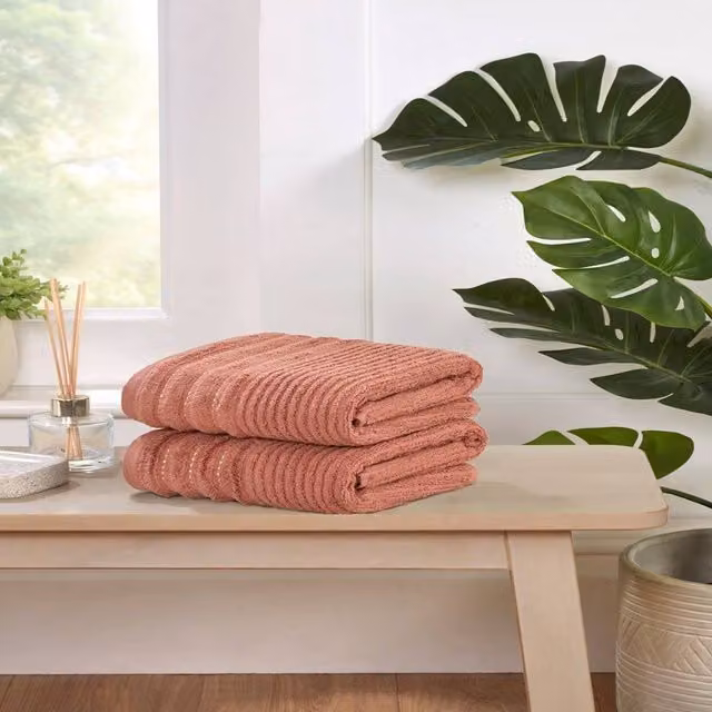 Rapport Home Linear Waffle Pique Cotton Towel and Bath Sheet Set in Pink