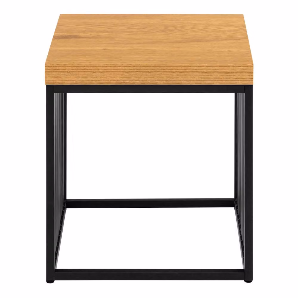 Wyld Haus Porto Side Table with Wild Oak Effect Top and Slim Black Metal Frame in Natural – 4