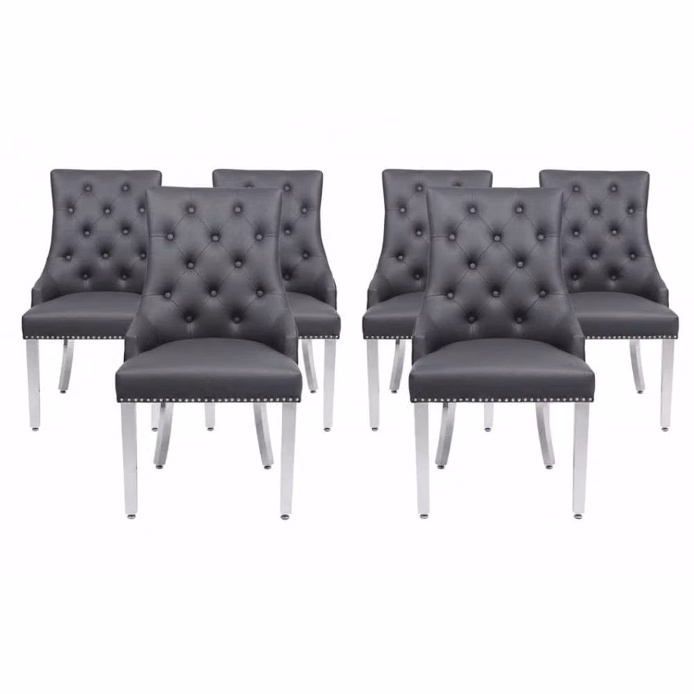 Home Luxe Interior Set of 6 Majestic Hudson Grey Leather Lion Knocker Dining Chairs – 2