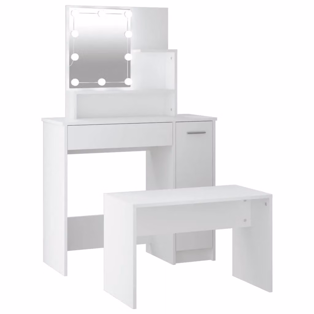 Berkfield Home Modern Hollywood LED Dressing Table Set in White Matt MDF – 2