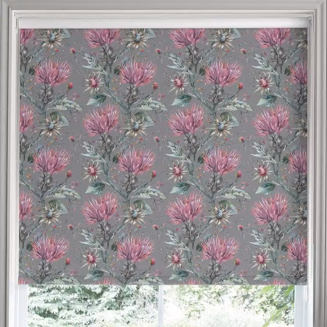 Voyage Maison Elysium Made to Measure Blackout Roller Blind in Grey and Pink Floral Design