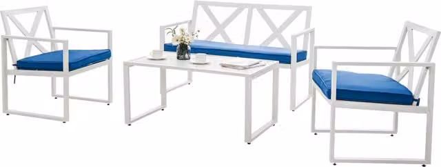 COSTWAY 4 Piece Modern White Metal Outdoor Conversation Set