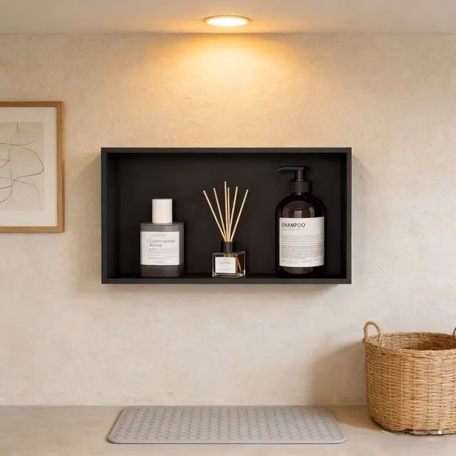 VOGREX Black Stainless Steel Recessed Bathroom Shower Niche Storage W/D/H: 30.48 x 10.16 x 61.0 cm