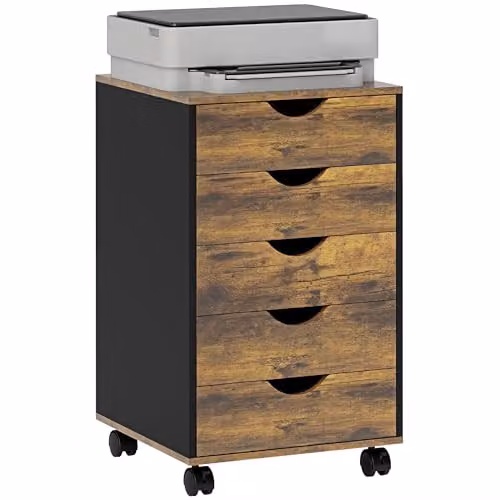 HOMCOM Rolling Vertical Filing Cabinet with Castors in Rustic Brown