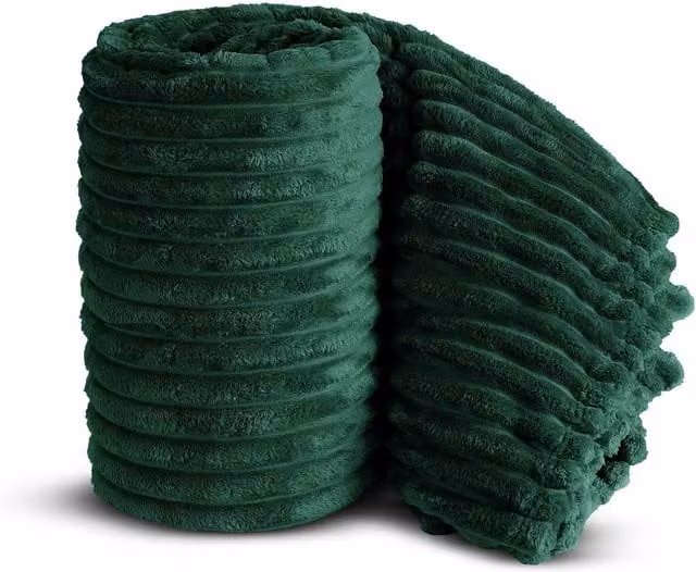 Velosso Super Soft Chunky Cord Blanket Throw in Green, W: 200 cm, D: 240 cm – 1