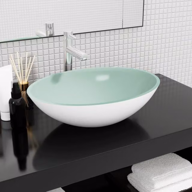 Berkfield Home Glass Basin in White, W/D/H: 50 x 37 x 14 cm – 1