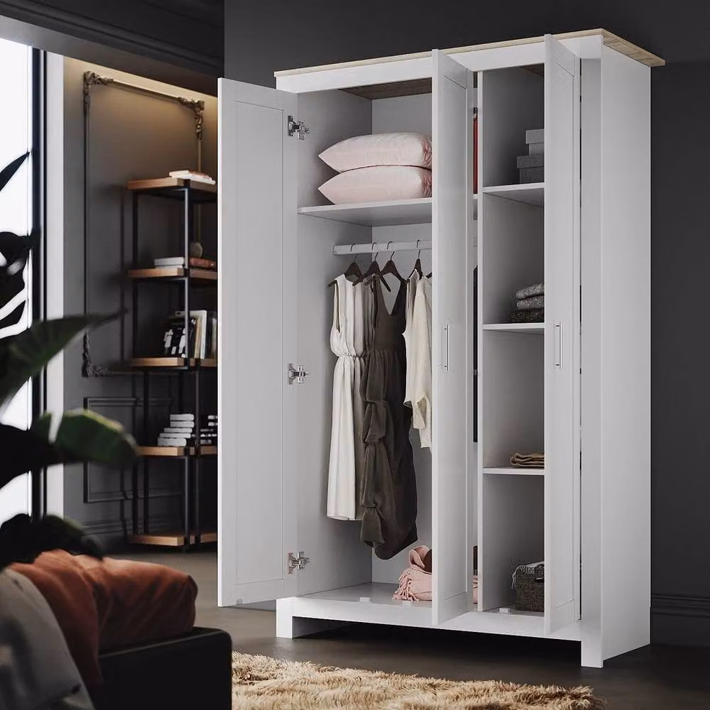 FORGEVIO Matte White 3 Door Wardrobe with Hinged Doors – 3