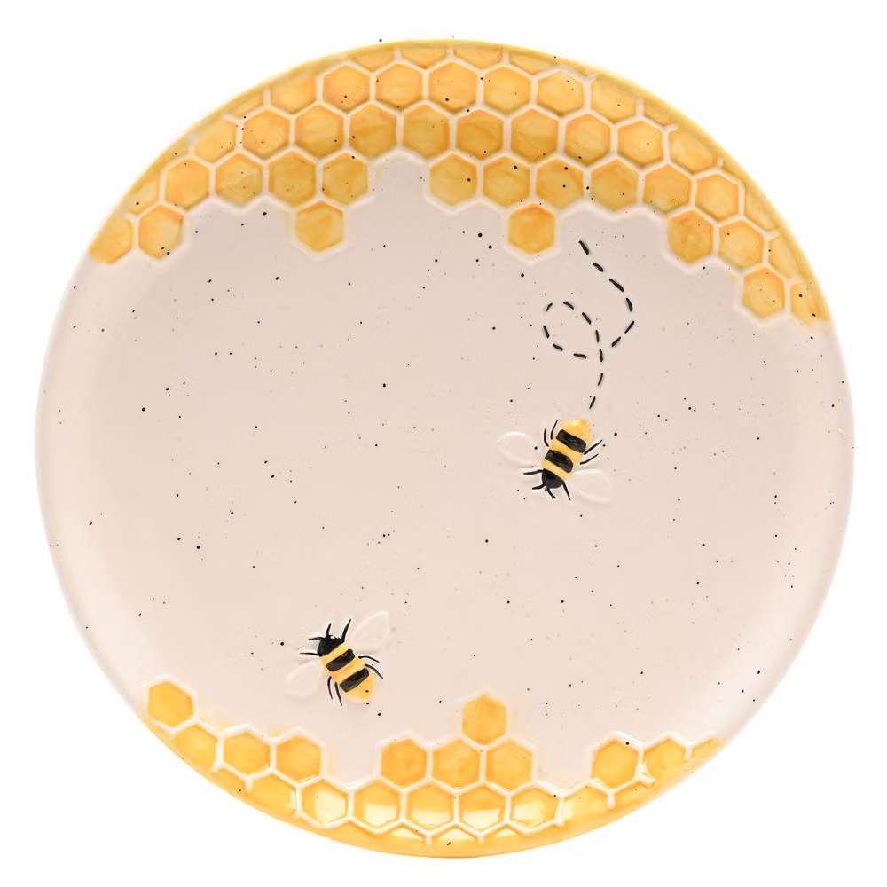 Hestia Set of 4 Bee Hive Large Ceramic Plates in Beige and White, Diameter: 20 cm – 2