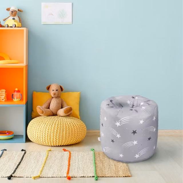 Ready Steady Bed Shooting Stars Kids Bean Bag Chair, Grey Abstract Fabric Round Pouffe