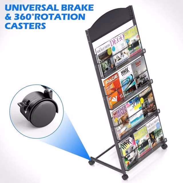 PAWNORA 4 Tier Movable Brochure Display Rack in Matt Black – 1