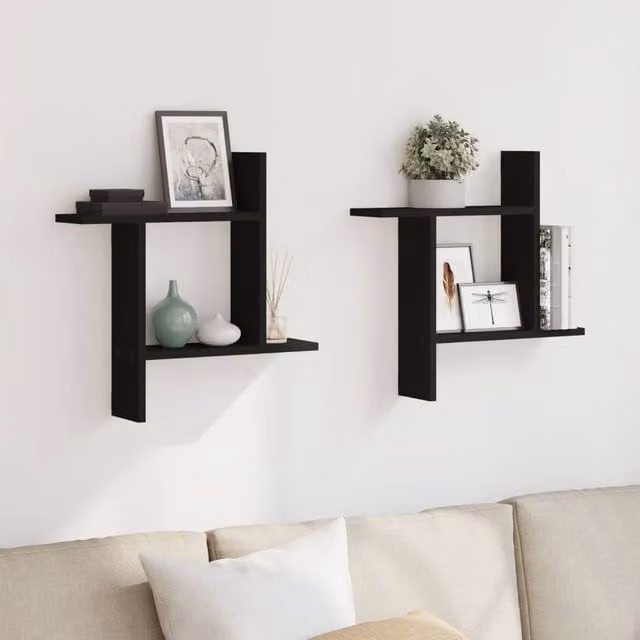 Berkfield Home Durable Wall Mounted Shelves, 2 Pack, Black, W/D/H: 50 x 12 x 50 cm – 1
