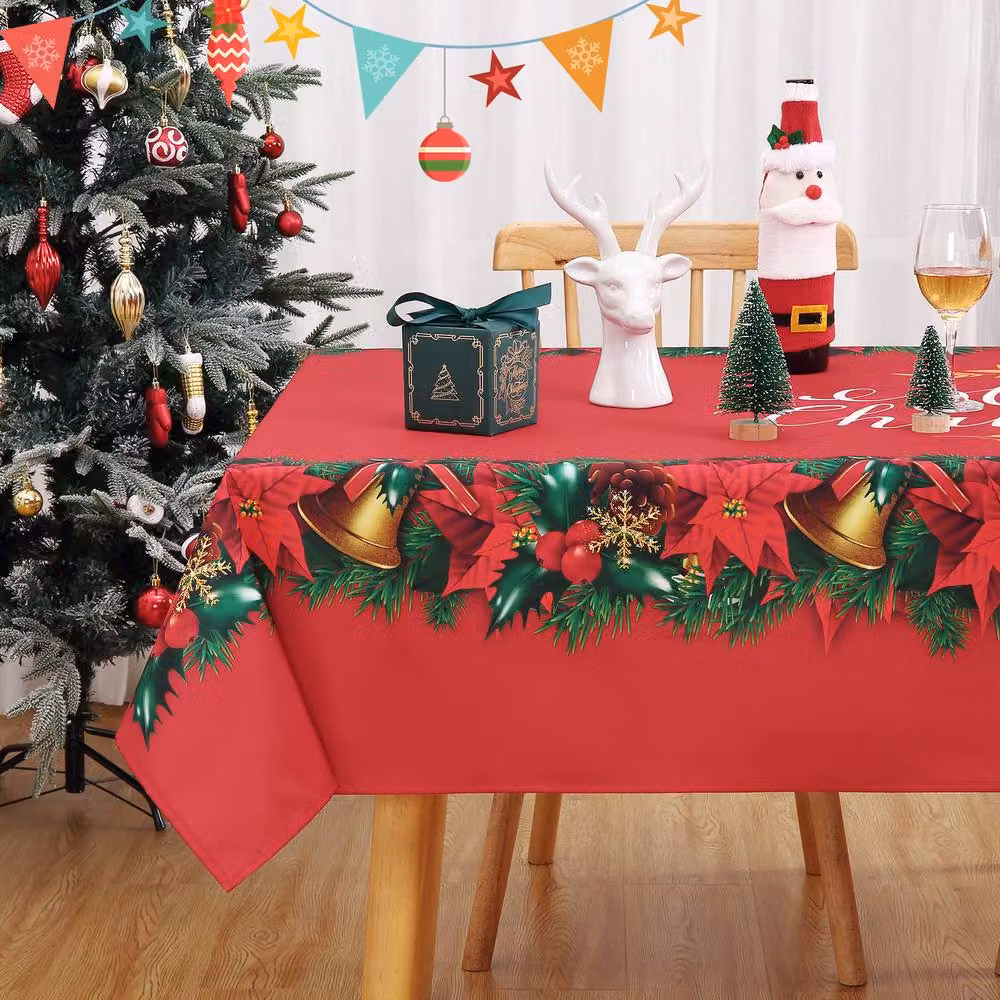 London Boutique Red Festive Christmas Waterproof Rectangular Tablecloth, W: 137.16 cm, D: 274.32 cm – 2
