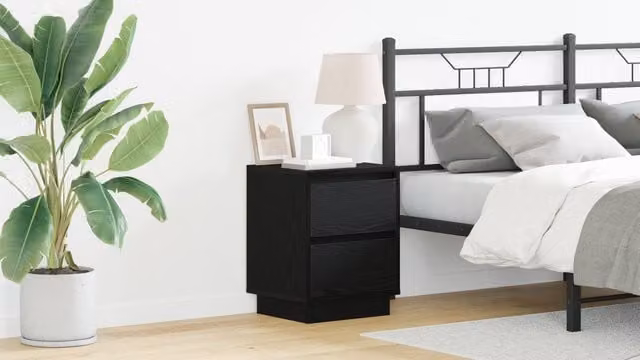 Berkfield Home Black Bedside Cabinet with Integrated LED Lights and Soft Close Drawers W/D/H: 39 x 34.5 x 50 cm