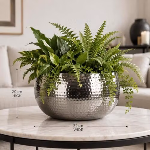 Leaf XL Hammered Metal Planter, Silver, W/D/H: 32 x 20 x 20 cm – 2