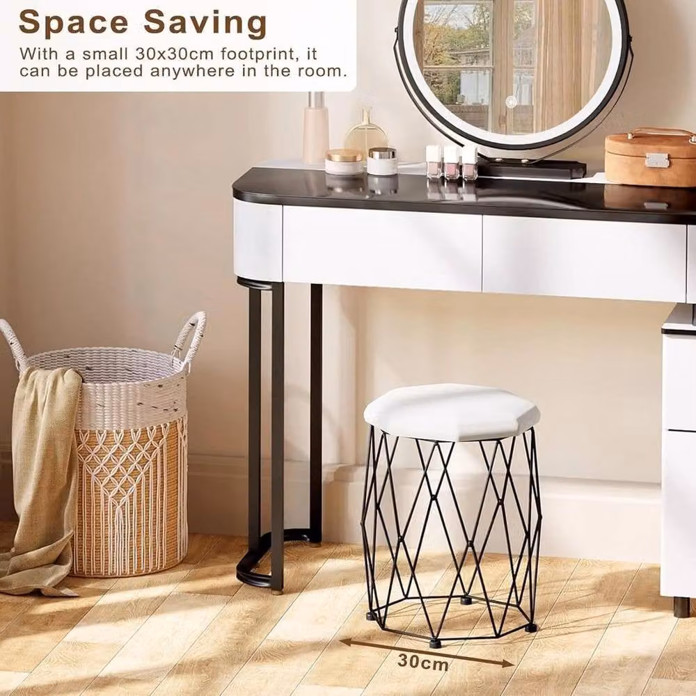 FORGEVIO Modern White Dressing Table with LED Light Mirror and Stool – 3