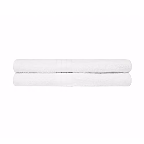OHS 2 Pack of White 100% Cotton Fluffy Bath Towels with Border, W/H: 70 x 115 cm – 1