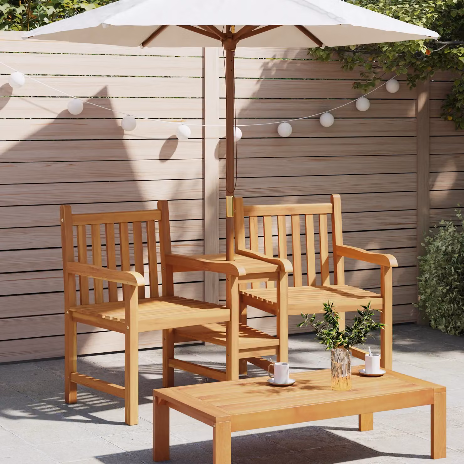 Berkfield Home Geometric Outdoor Chairs with Storage Shelf in Brown Solid Teak Wood – 3