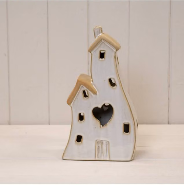 KDMD Glazed Ceramic Twin House Tabletop Ornament in Sand