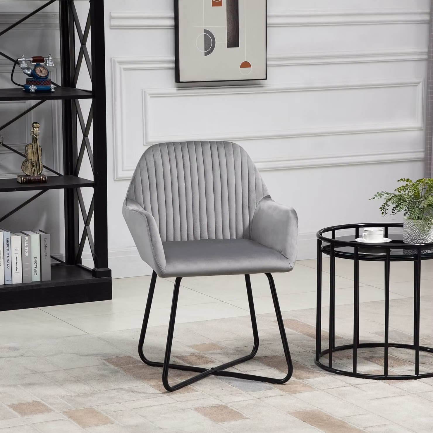 HOMCOM Set of 2 Grey Velvet Contemporary Accent Armchairs with Metal Base – 5