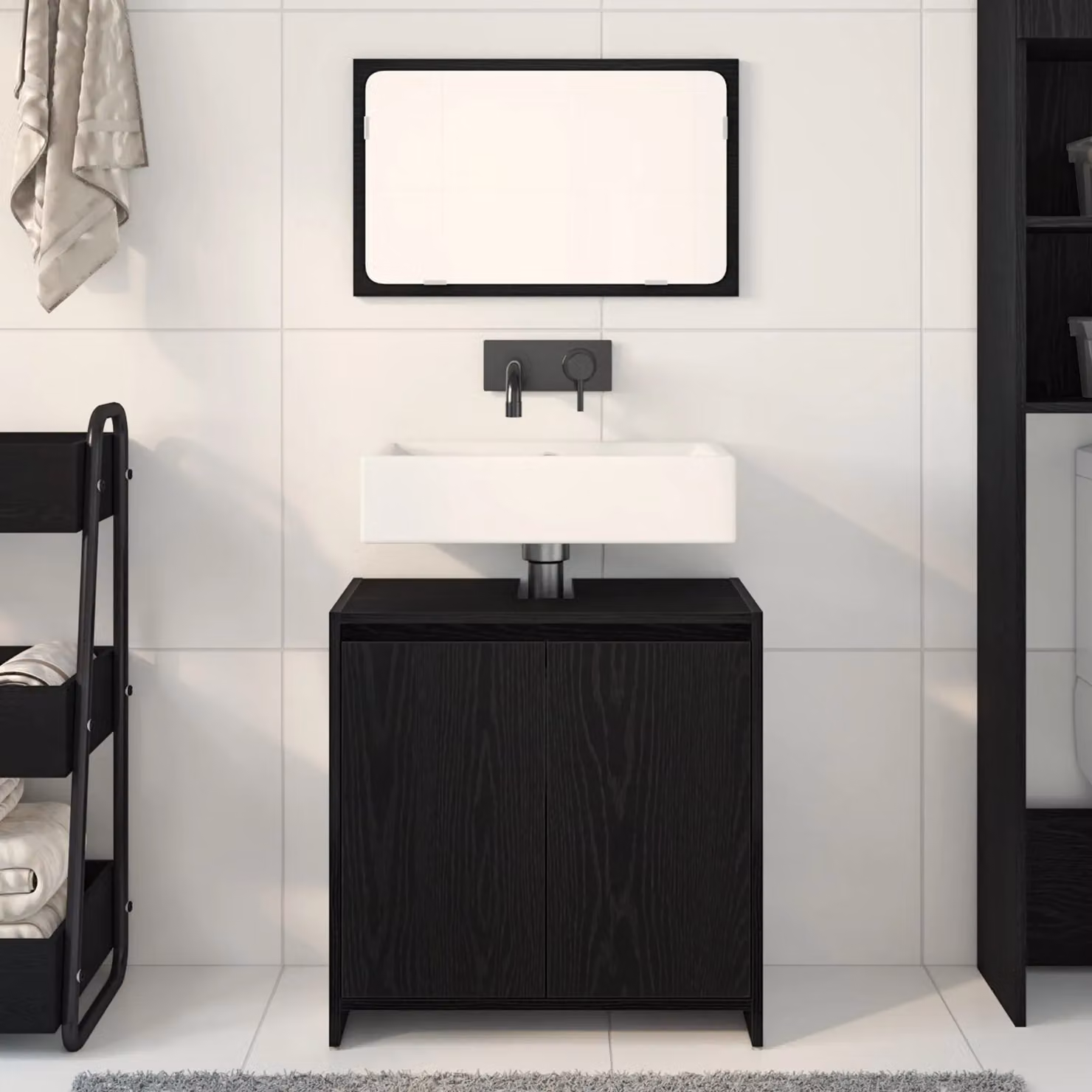 Berkfield Home Black Oak Bathroom Cabinet with Mirror, W/D/H: 60 x 33 x 61 cm – 3