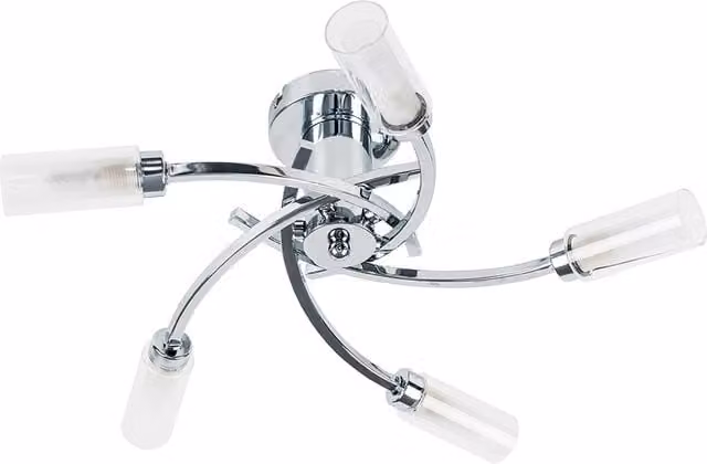 ValueLights 5 Way Swirl Modern Ceiling Light with Silver Chrome Finish and Transparent Glass Shades