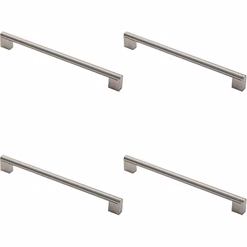 Loops 4 Pack Round Bar Pull Handle in Brushed Silver Stainless Steel, W: 29.6 cm, D: 1.4 cm, Fixing Centres: 25.6 cm