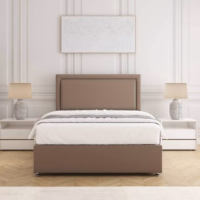 BSSPOKE Ella Double Divan Bed Set with 24 inch Headboard and Mattress in Bronze Plush Velvet, W/D/H: 140 x 200 cm