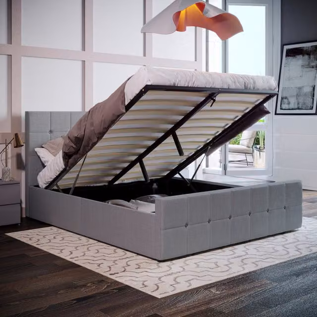 Vida Designs Valentina Upholstered Fabric Ottoman Bed in Grey, W/D/H: 180 x 200 cm