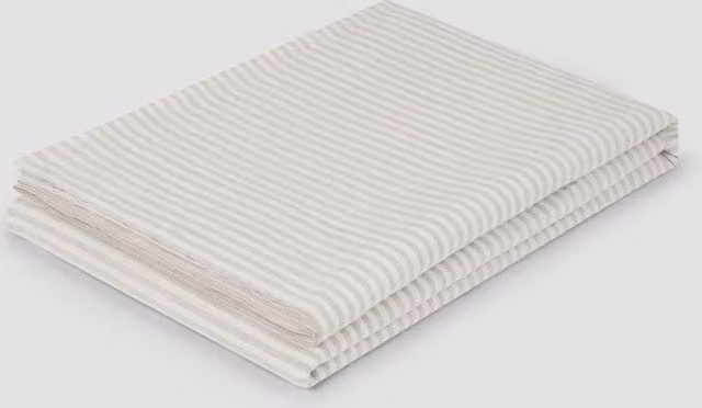 Piglet In Bed Pure Linen Striped Flat Sheet, Oatmeal Mix, W: 140 cm, L: 200 cm