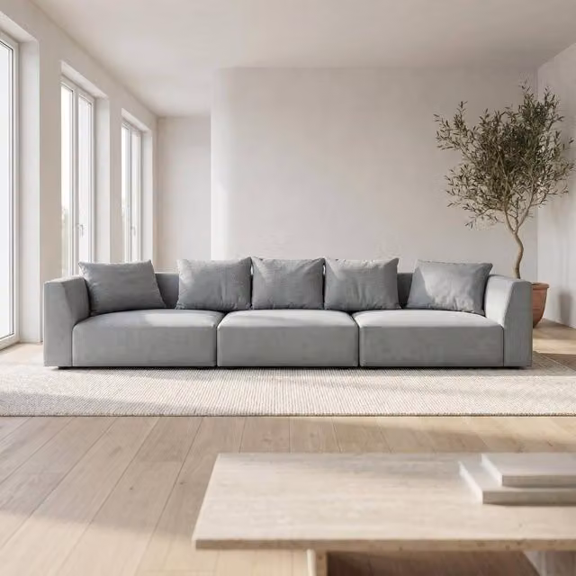 Abakus Direct Tokyo 5 Seater Sofa in Basket Weave Fabric with Deep Seats and Scatter Cushions in Grey, Sand or Anthracite – 1