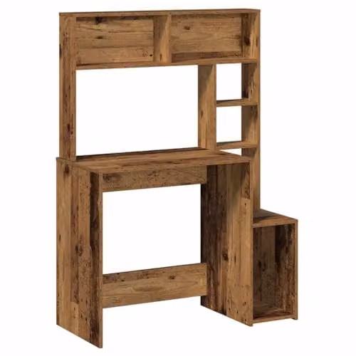 vidaXL Writing Desk with Shelves in Brown Old Wood, W: 100 cm, D: 45 cm, H: 140 cm – 1