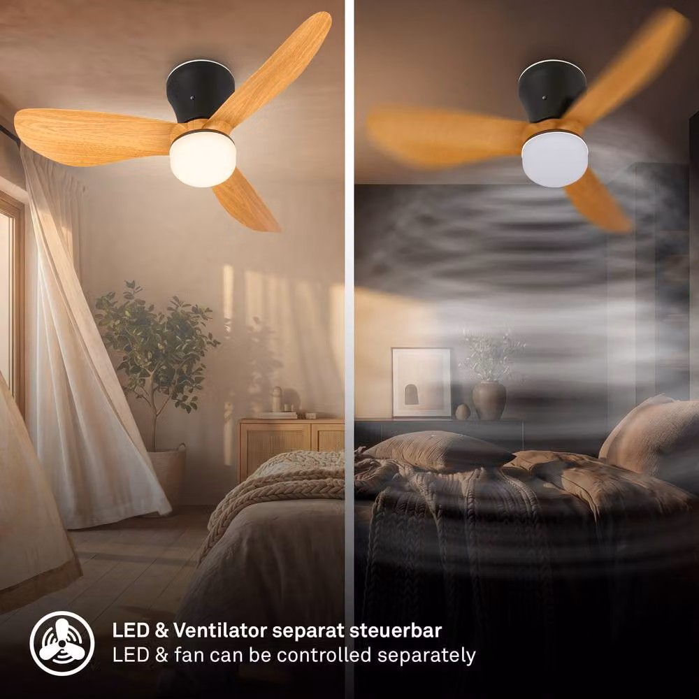 Briloner Black Wood Ceiling Fan with Dimmable LED Light and Remote Control – 4