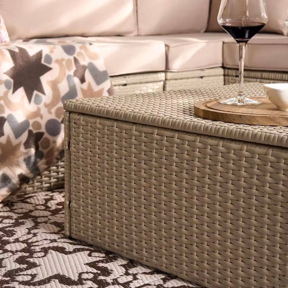 OHS Tuscany 5 Seater L-Shape Rattan Garden Sofa Set with Coffee Table in Natural Sand – 2