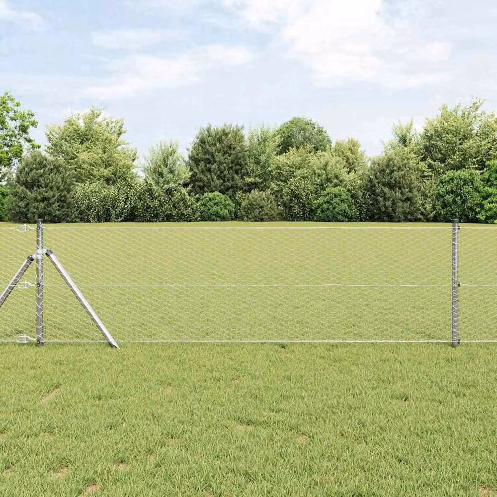 Berkfield Home Hexagon Fence in Silver Galvanised Steel, W: 0.6 m, L: 10 m – 2